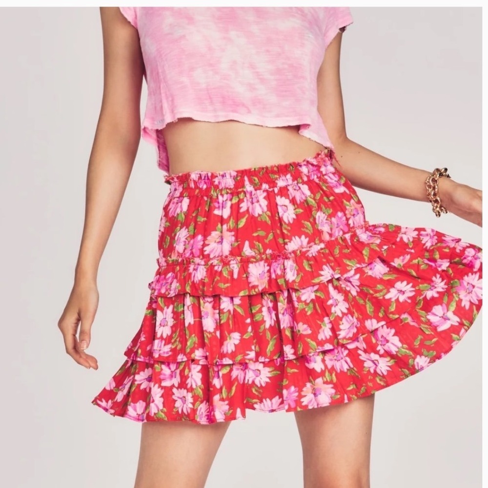 LOVESHACKFANCY Corbett Tired Floral Mini Skirt